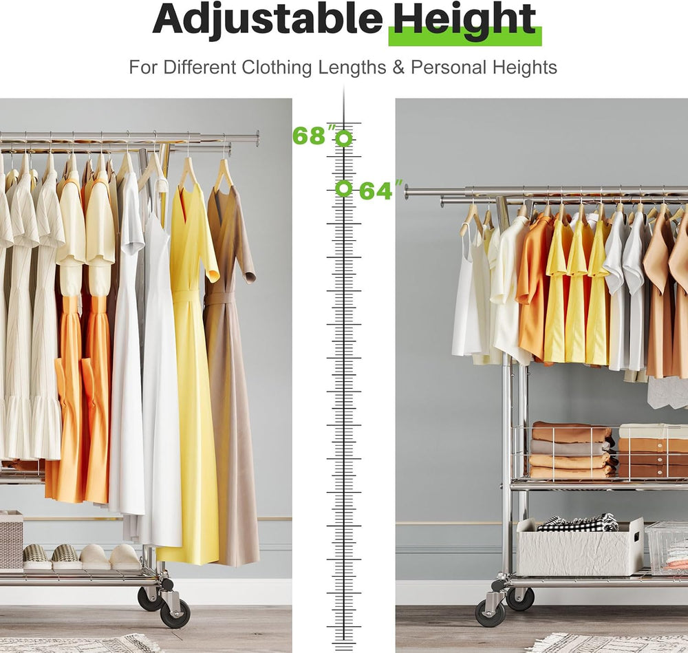 HOKEEPER Heavy Duty Clothes Rack Load 635 LBS Height Adjustable Double Rod