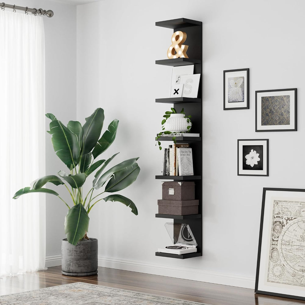 7 Tier Wall Shelf, Versatile Wall Mounted Lack Shlef Floating Shelf Black