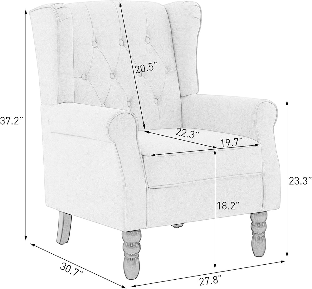 High Back Accent Chairs Set of 2, Wingback Armchair in Fabric, Beige