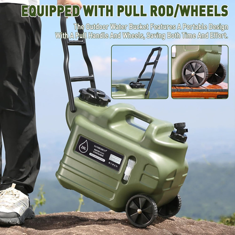 7.4 Gallon Water Jug 28L Camping Water Container with Wheels & Handle