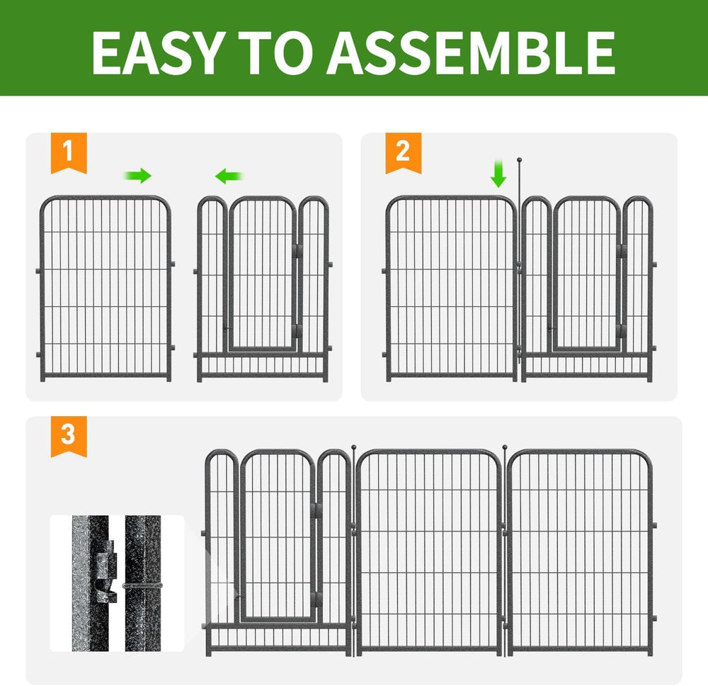 Decorative Garden Metal Fence 31.4ft (L)×24in (H) with 14 Panels 2 Gate Outdo...
