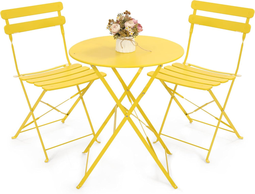 Kromax Outdoor 3 Piece Patio Bistro Set, Bistro Table and Chairs, Yellow
