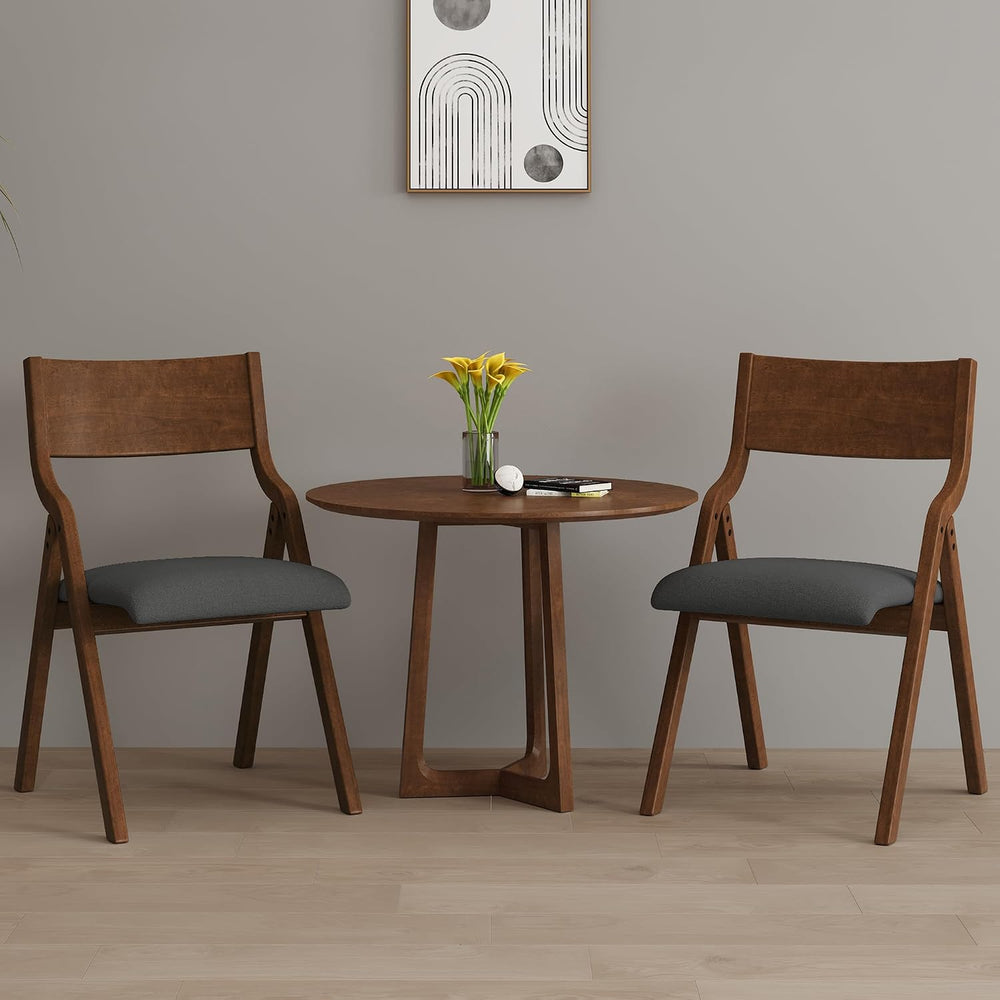 Ball & Cast Upholstered Folding Dining Chairs Set of 2, Foldable Wooden C...