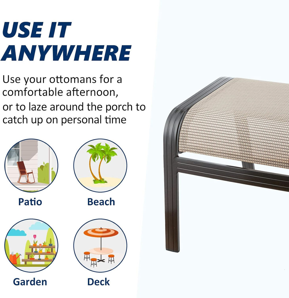 Outdoor Patio Ottoman Seat Textilene Portable Metal Footstool Portable Footre...