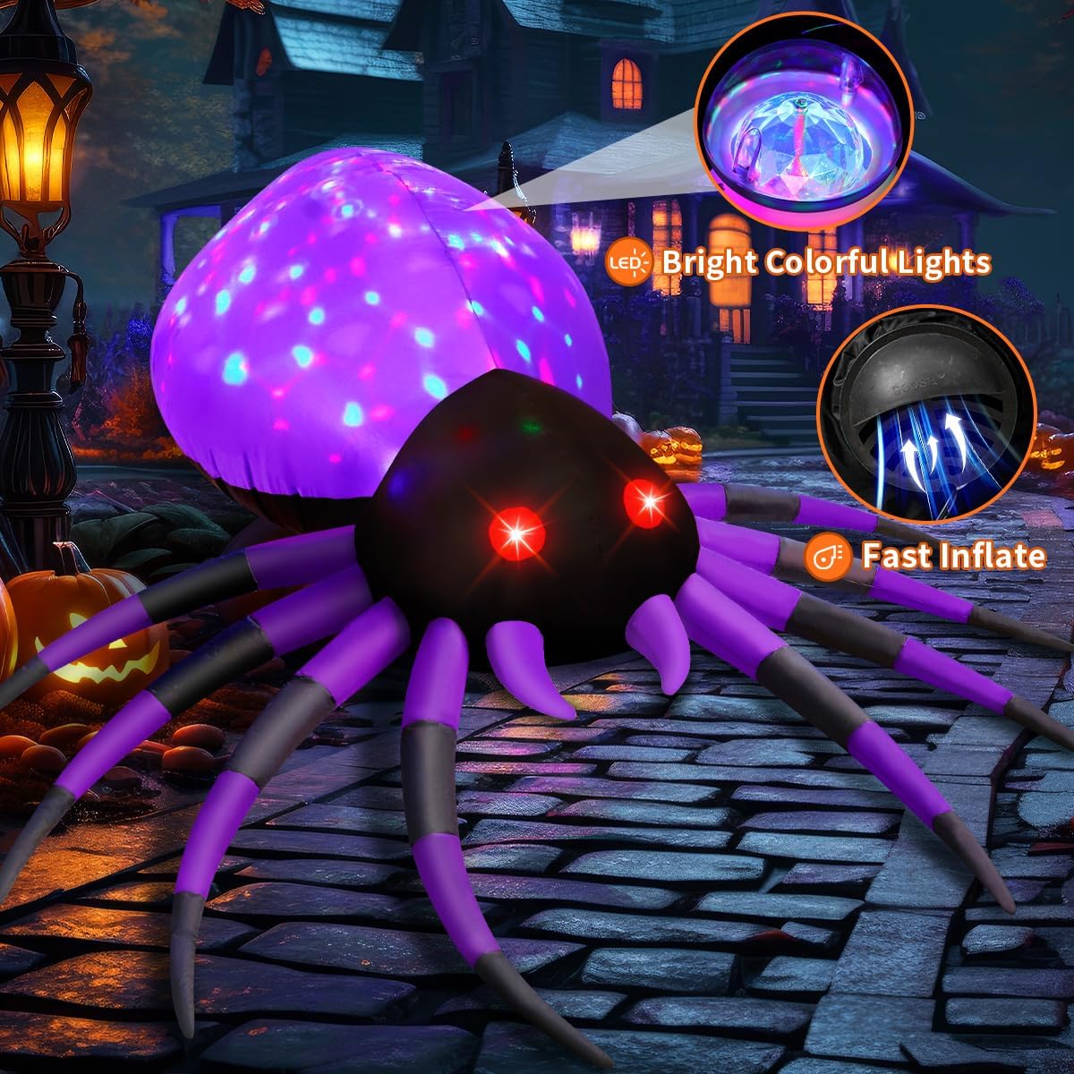 GOOSH 5 FT Width Halloween Inflatable Spider Outdoor Decoration with Magic Light, Blow Up Yard Inflatables Holiday Inflatables for Outdoor Yard Garden Lawn Decor