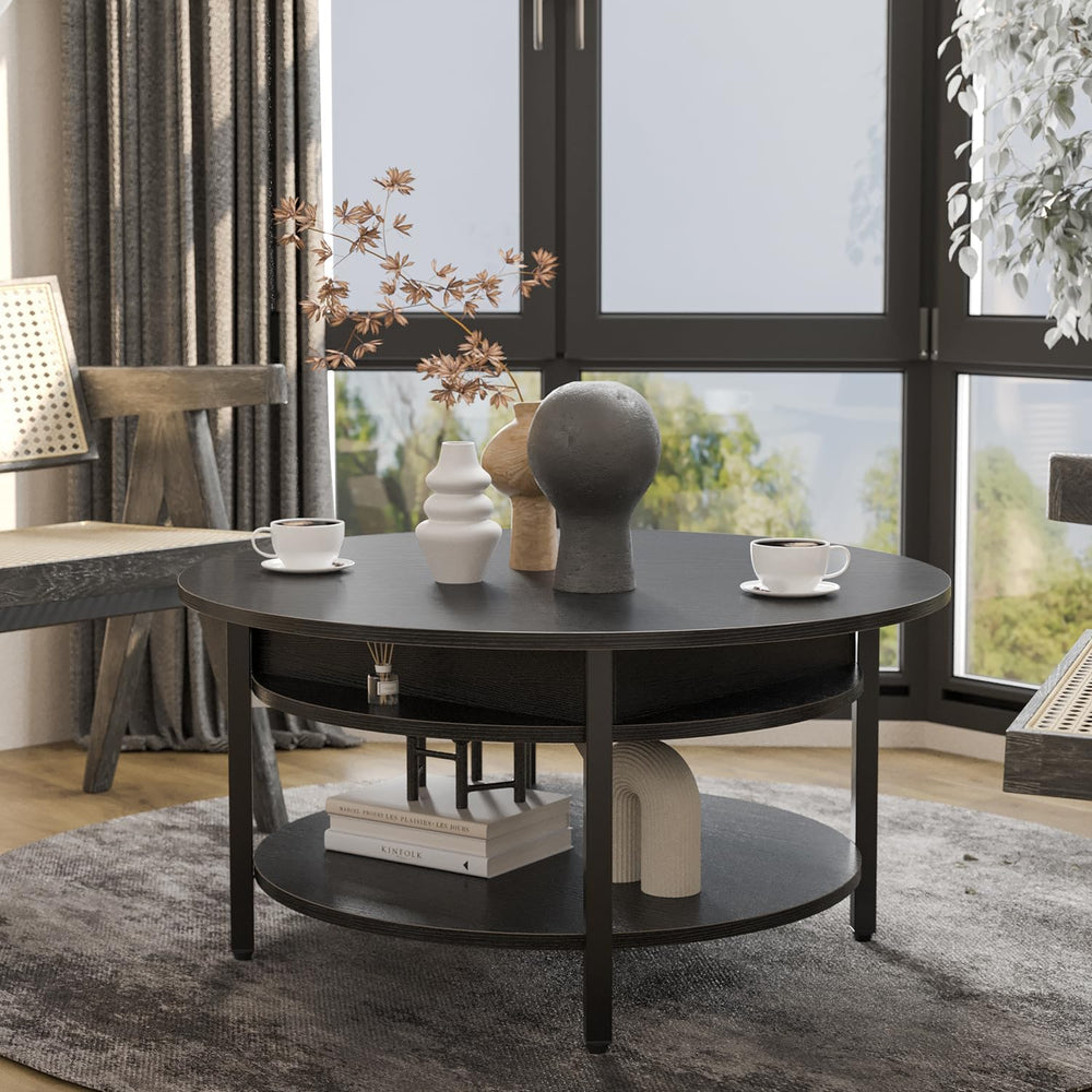 FABATO 26.77” Round Lift Top Coffee Table with Storage, Black