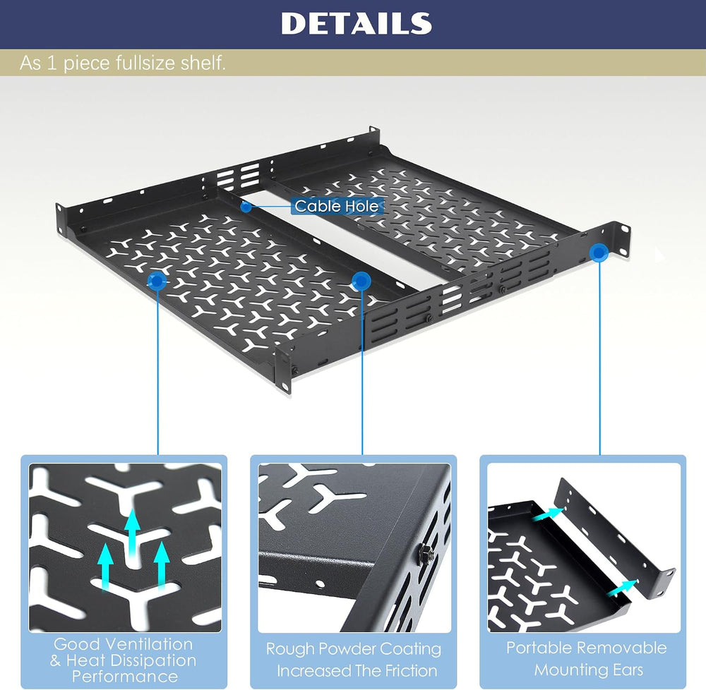 1U Rack Shelves (2-Pack), 2 PCS 8" Deep Cantilever, with Optional Joints...