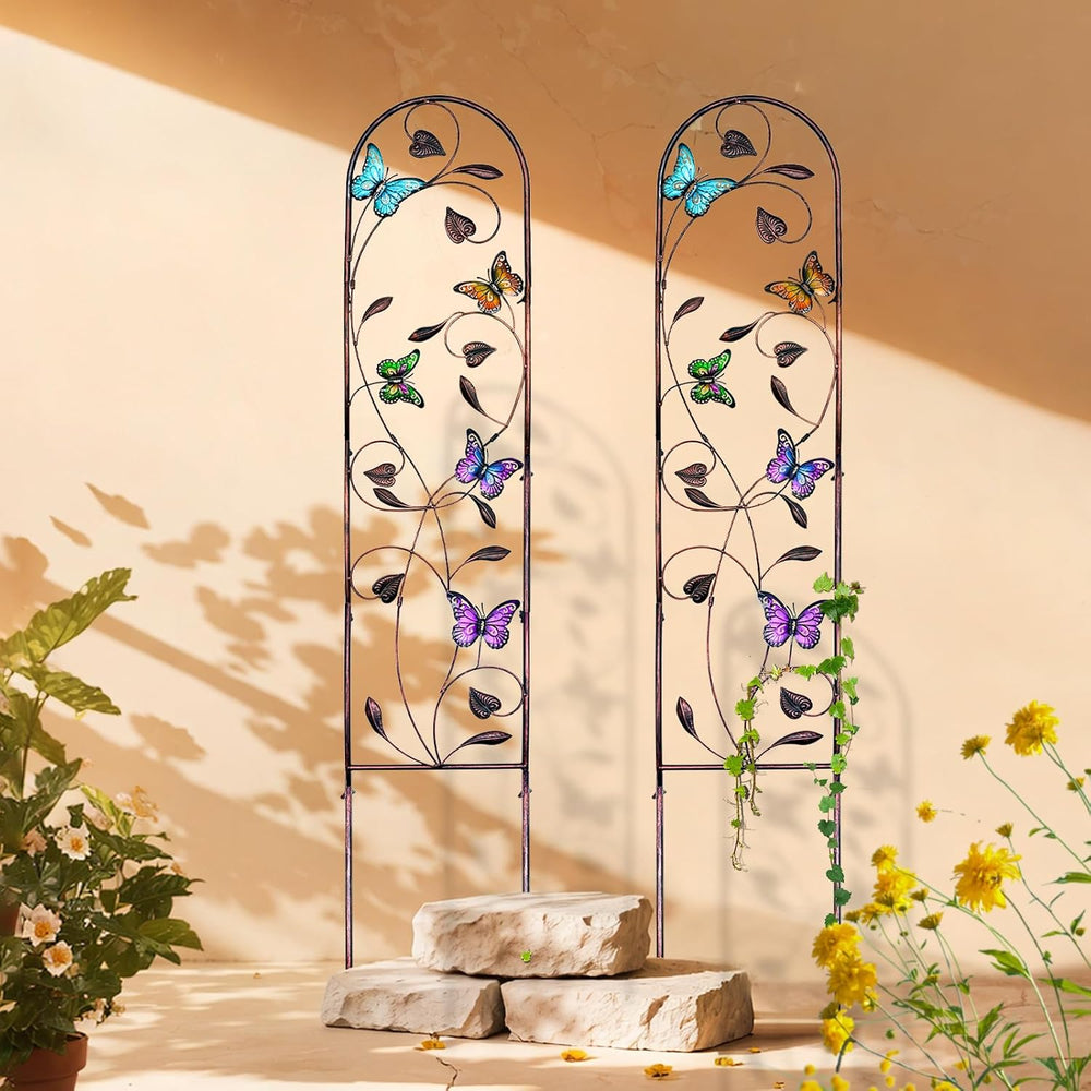 aboxoo 2-Pack Butterfly Metal Garden Trellis for Climbing Plants