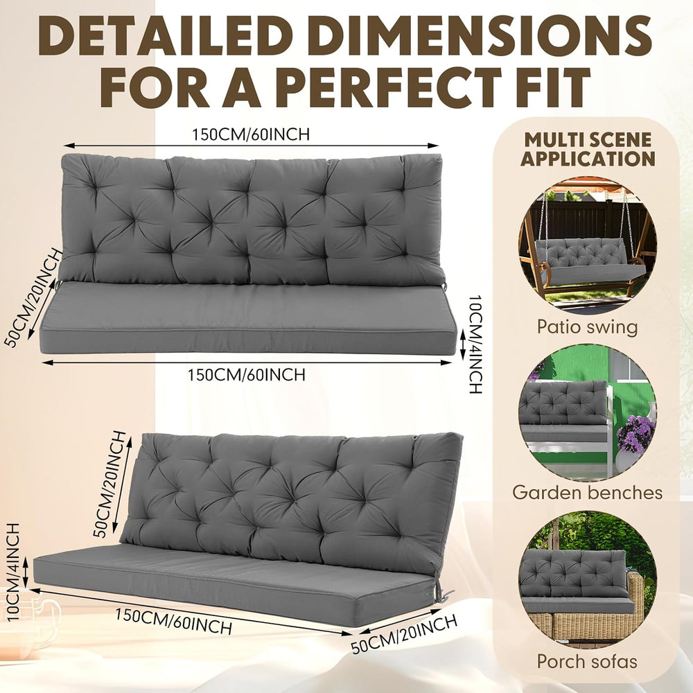 Wenqik 2-3 Seater Porch Swing Cushions with Backrest, Gray