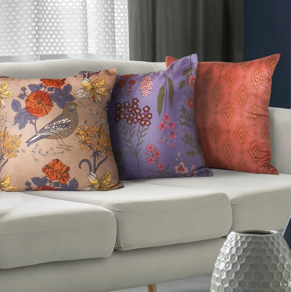 Embroidered Bold Patterned Throw Pillow Covers, 4 Pack Set, 18x18 Inch Floral...