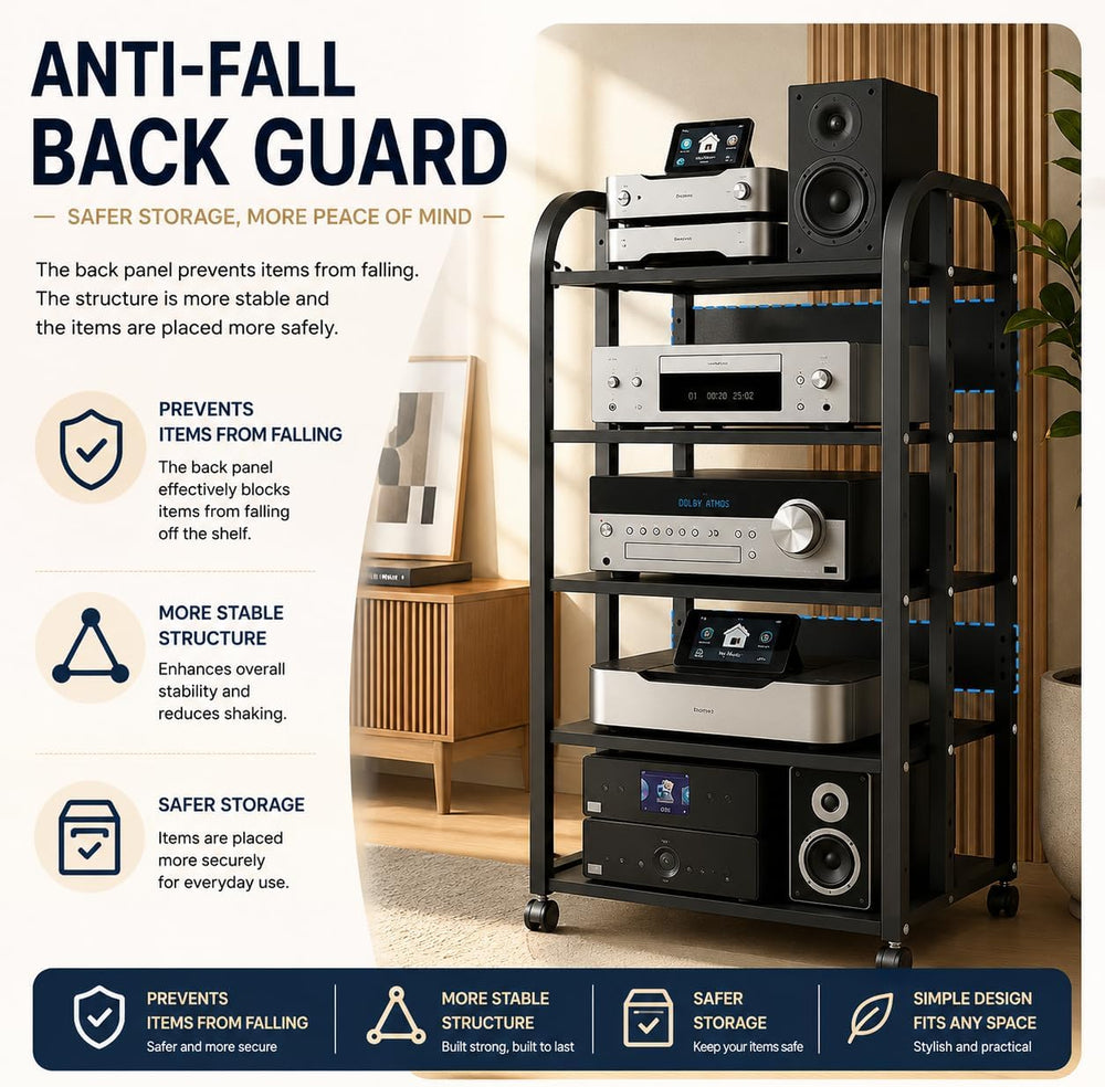 5 Tier Av Media Stand with Wheels, 39in Adjustable Audio Rack