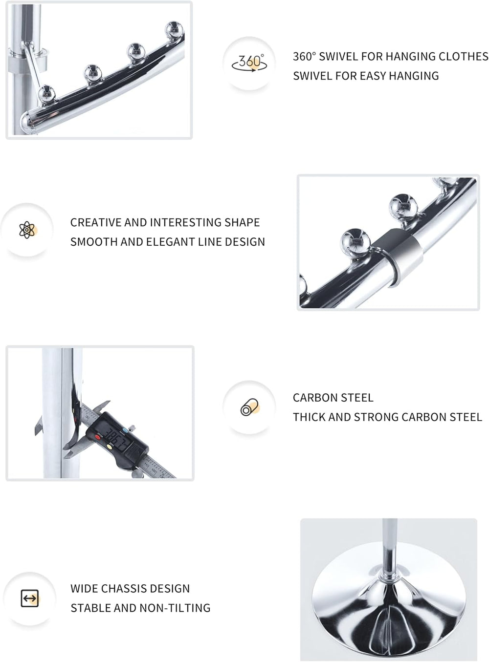 HKaikzo Freestanding 360° Rotating Clothing Rack, Height Adjustable Heavy Dut...