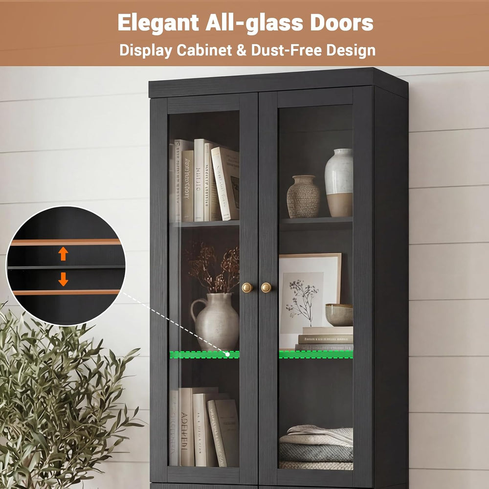 Cyclysio 80" Bookshelf with Glass Doors and Adjustable Shelves