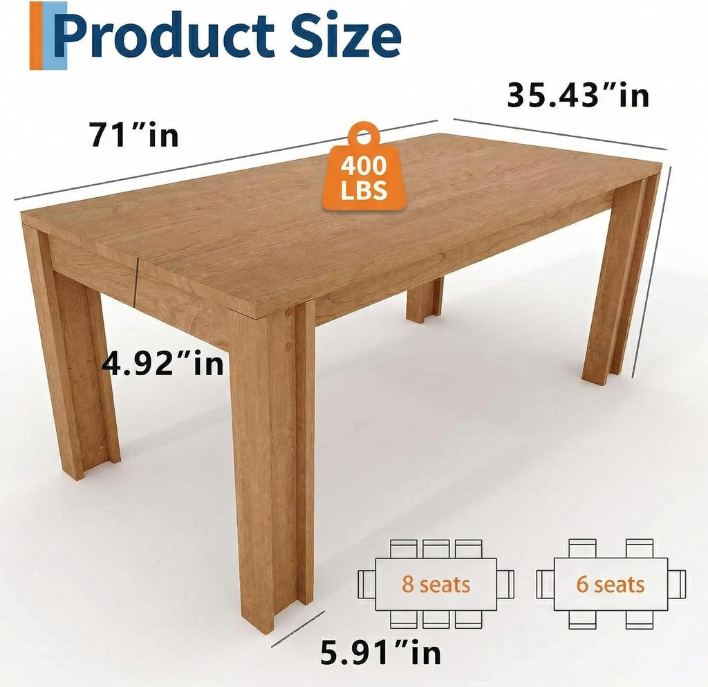 CABIHOME 71" Long Dining Table for 6-8, Rectangular Farmhouse Kitchen Dining Room Table w/Wider H Legs & Wooden Tabletop, Sturdy Frame, Wood Strip Base, for Apartment, Kitchen, Dining, Cherry