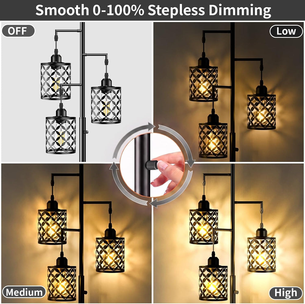 72" Industrial Tree Floor Lamp, Dimmable Farmhouse Tall Standing Lamp wi...