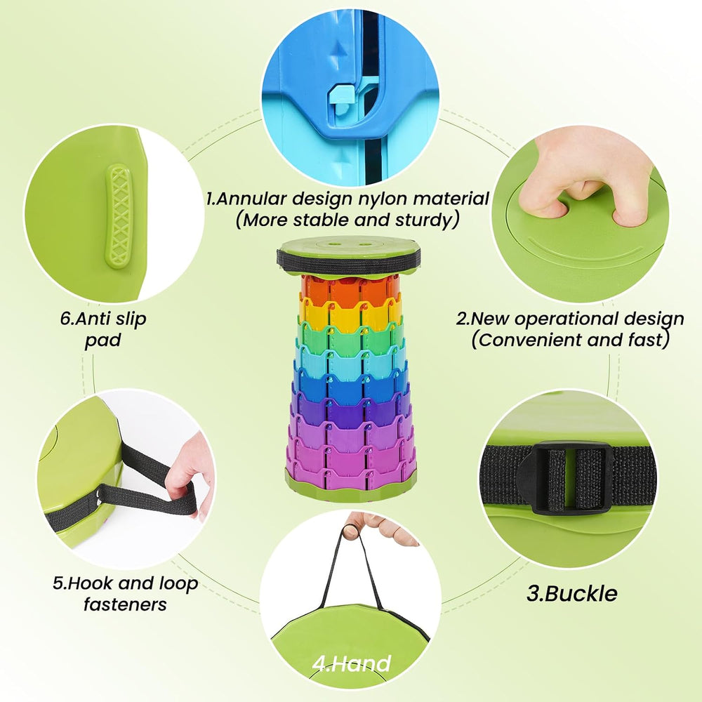 Portable Collapsible Stool 2 Pack with Cushion, 400 lbs, Rainbow-Green