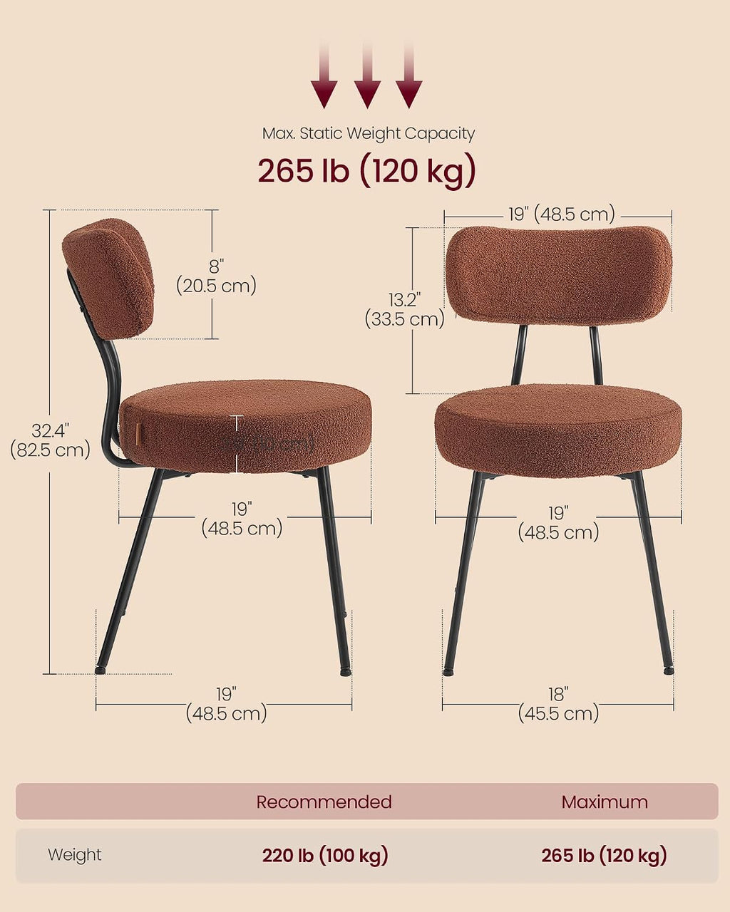 vasagle boucle dining chairs set of 4, upholstered shown in use