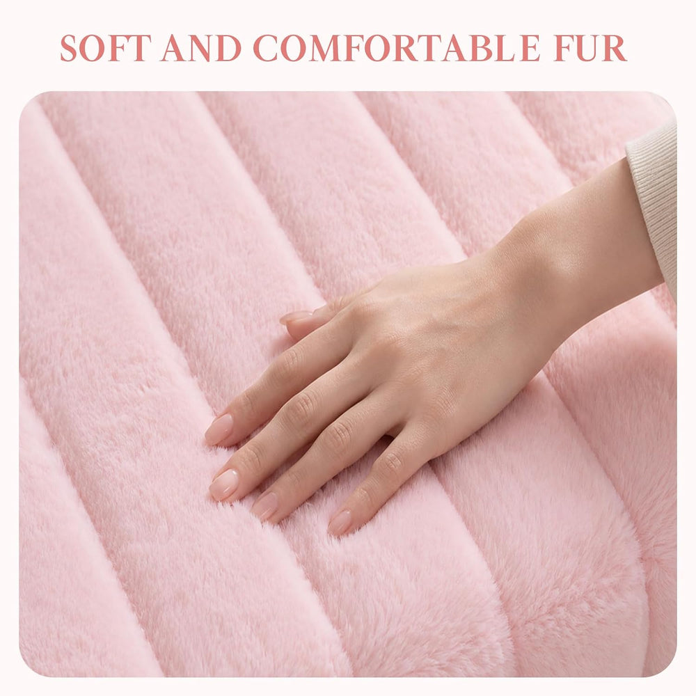 Pink Faux Fur Vanity Chair with Storage and Foldable Backrest