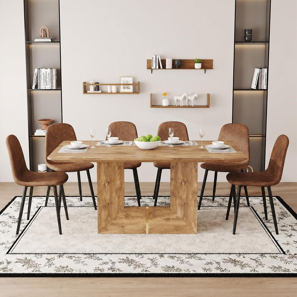 63'' Dining Table Set for 6, Wooden Dining Table Set with Chairs