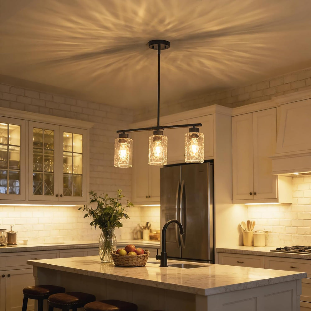 Hammered Glass Chandeliers for Dining Room, Black Kitchen Island Lighting