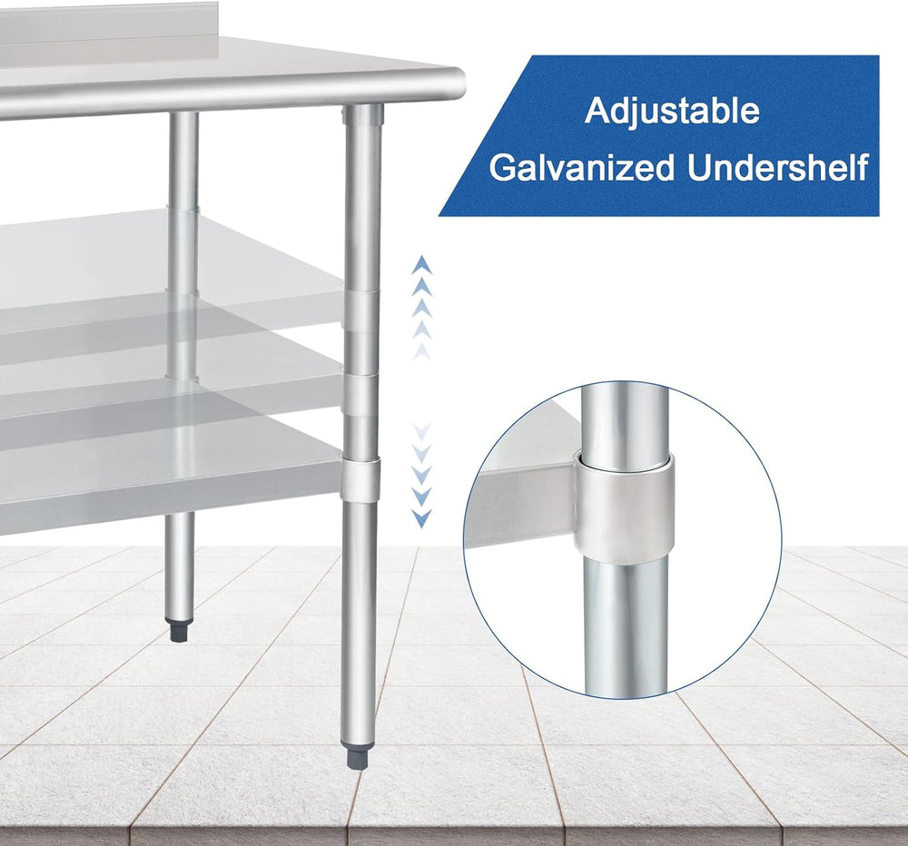 HARDURA Stainless Steel Prep & Work Table 24 x 36 Inches Backsplash