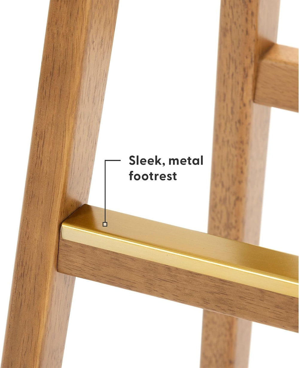 Plank+Beam Beryl Bar Stool, Upholstered, Set of 2, Pecan/Toffee