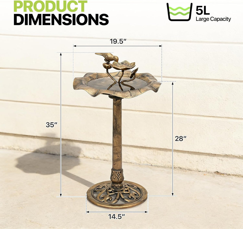 Magshion Bird Bath for Outside w/ Small Feeder Bowl, 35" Tall, Bronze