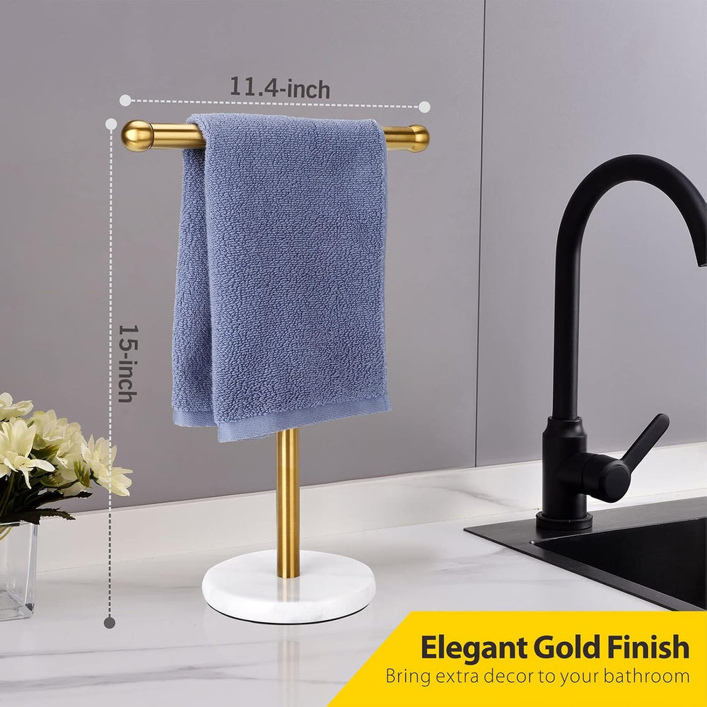 Gold Hand Towel Holder Stand with Heavy Marble Base, T-Shape Towel Rack, Free...