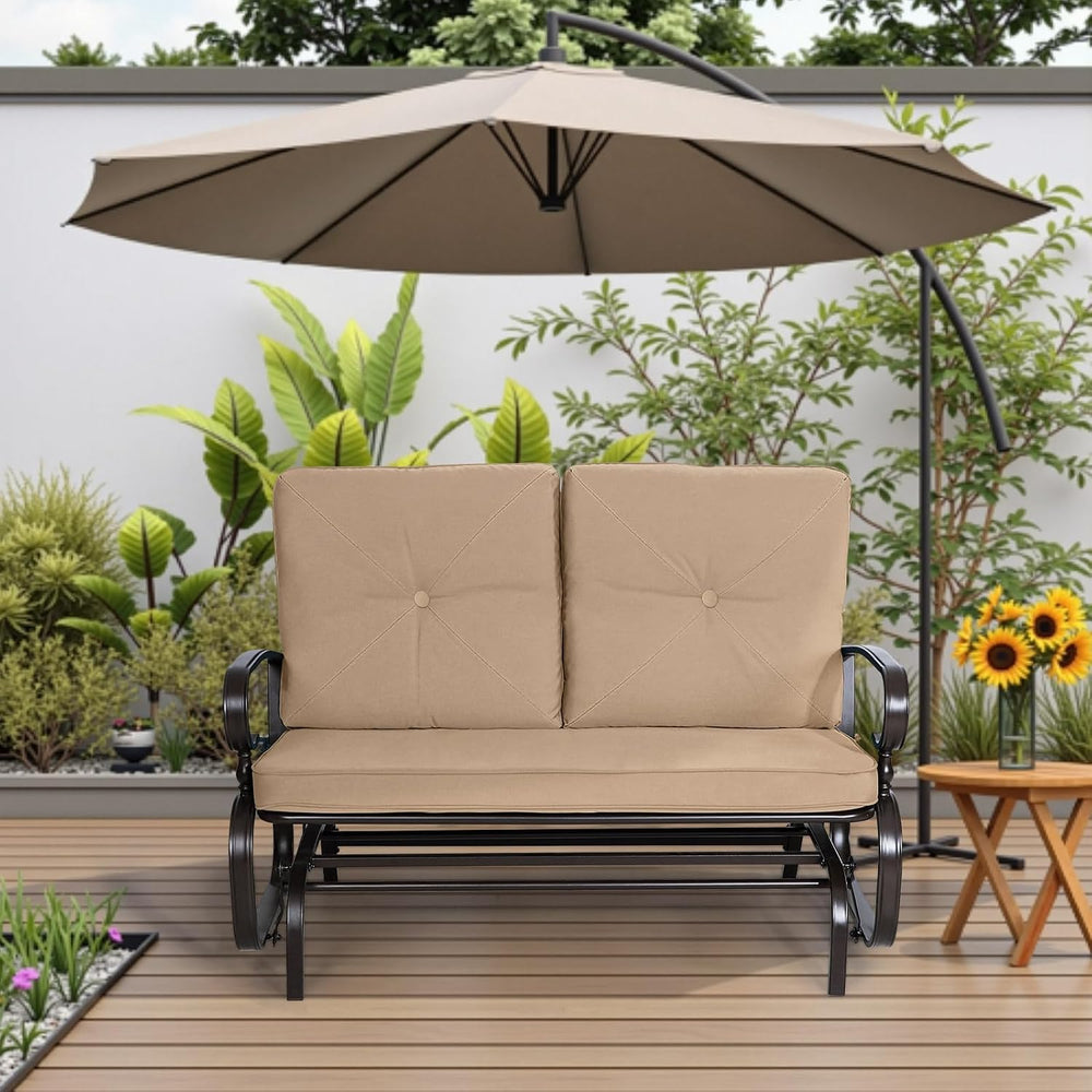 Outdoor Loveseat Patio Swing Glider Bench 2 Seats Rocking Chair, Wrought Iron...