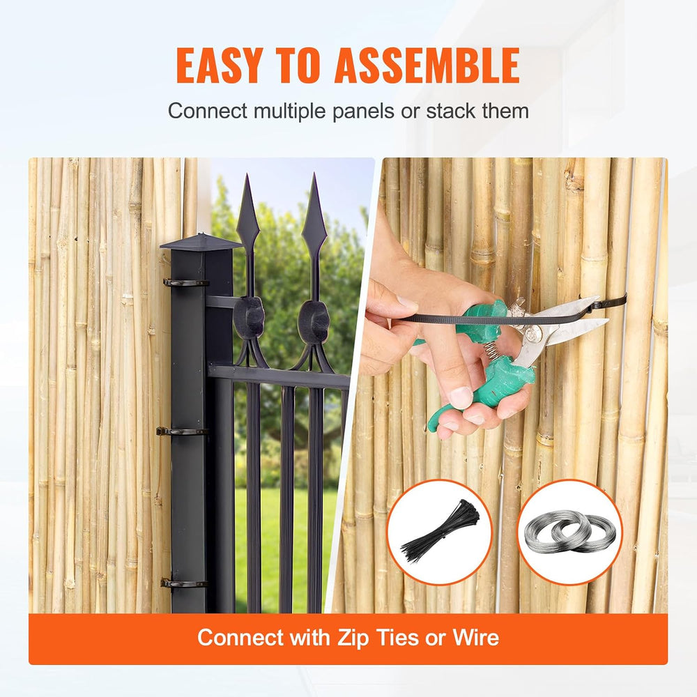 VEVOR Natural Rolled Bamboo Fence, Eco-Friendly Privacy Screen - 6 ft H x 8 f...