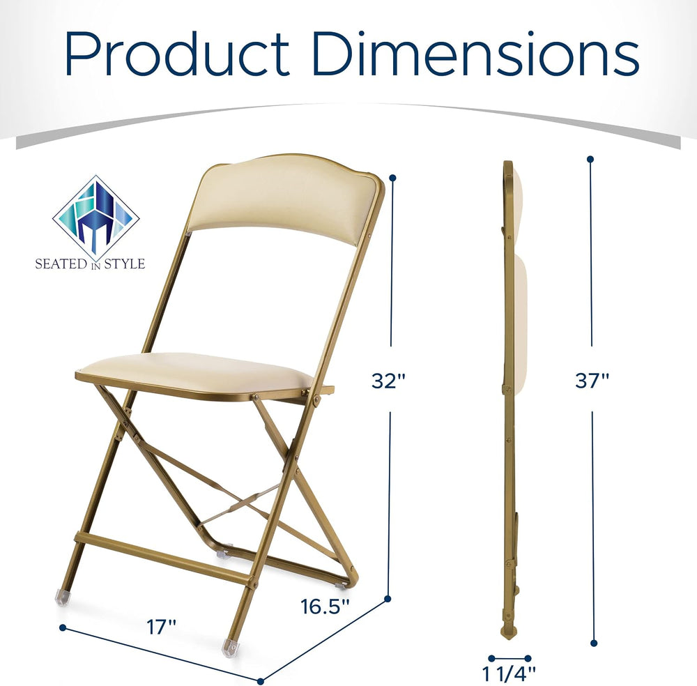 Premium Folding Chairs 4 Pack – Narrow 15” Seat, Padded Seat & Back – Fol...