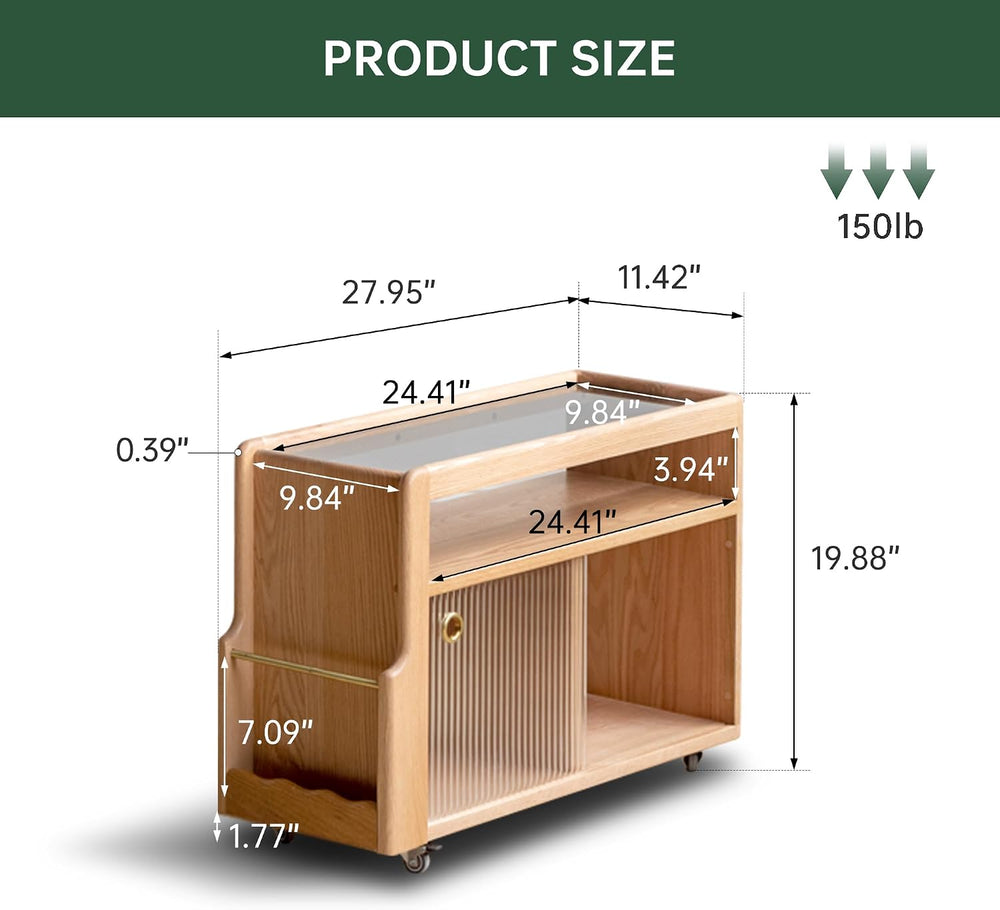 Solid Wood Side Table with Storage, Narrow End Table with Magazine Rack