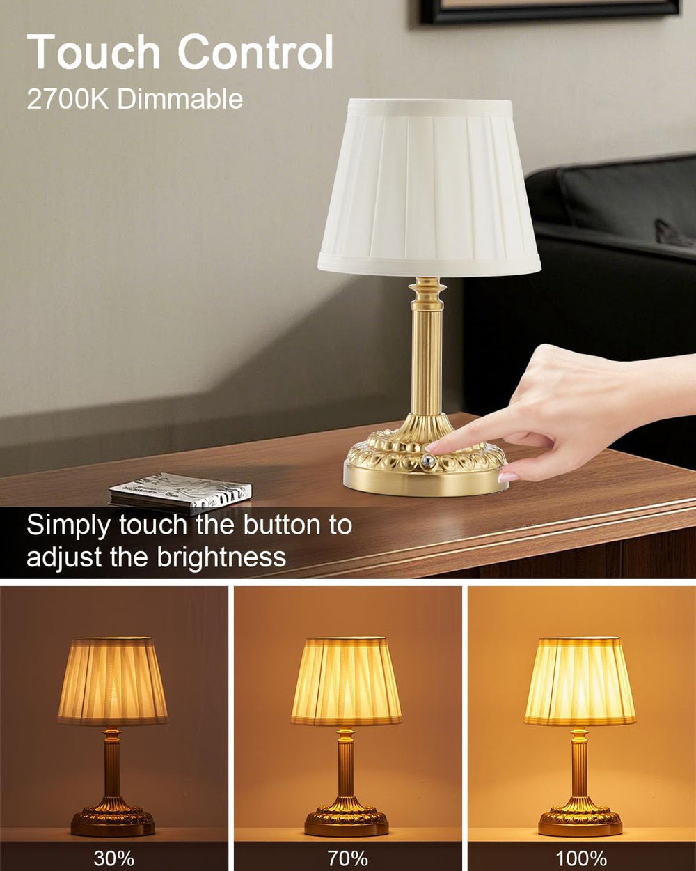 2 Pack Rechargeable Cordless Table Lamps for Restaurant Dining