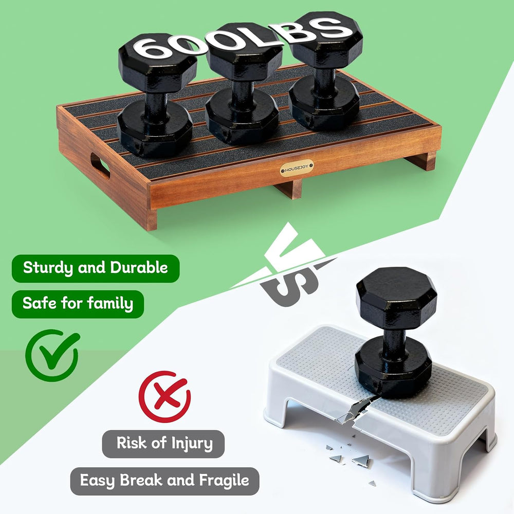 HouseJoy Wooden Step Stool for Adults: 3.6" High One Step Stool Nonslip