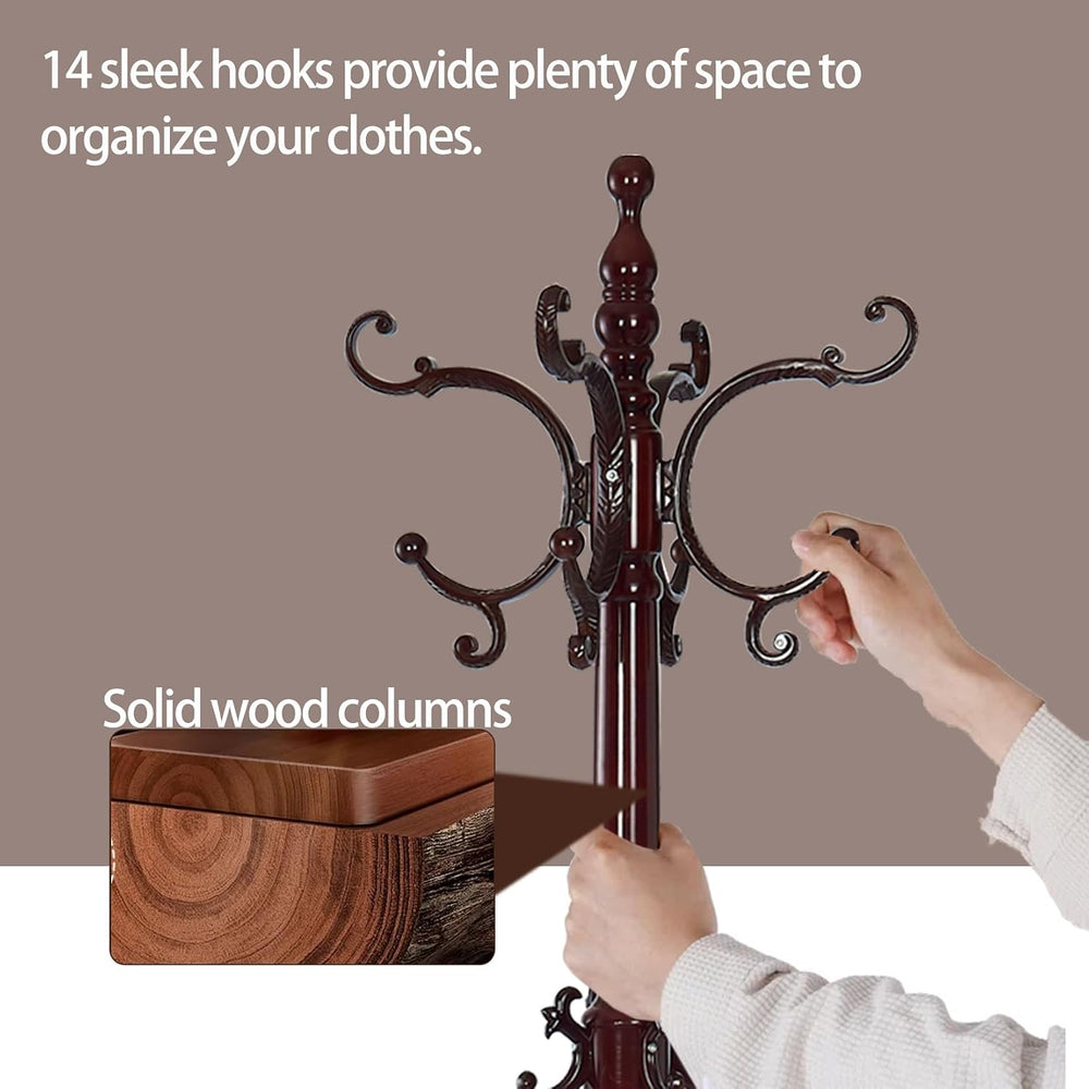 Wooden Coat Racks, Retro 78" Coat Tree with 12 Hooks & Stable Triang...
