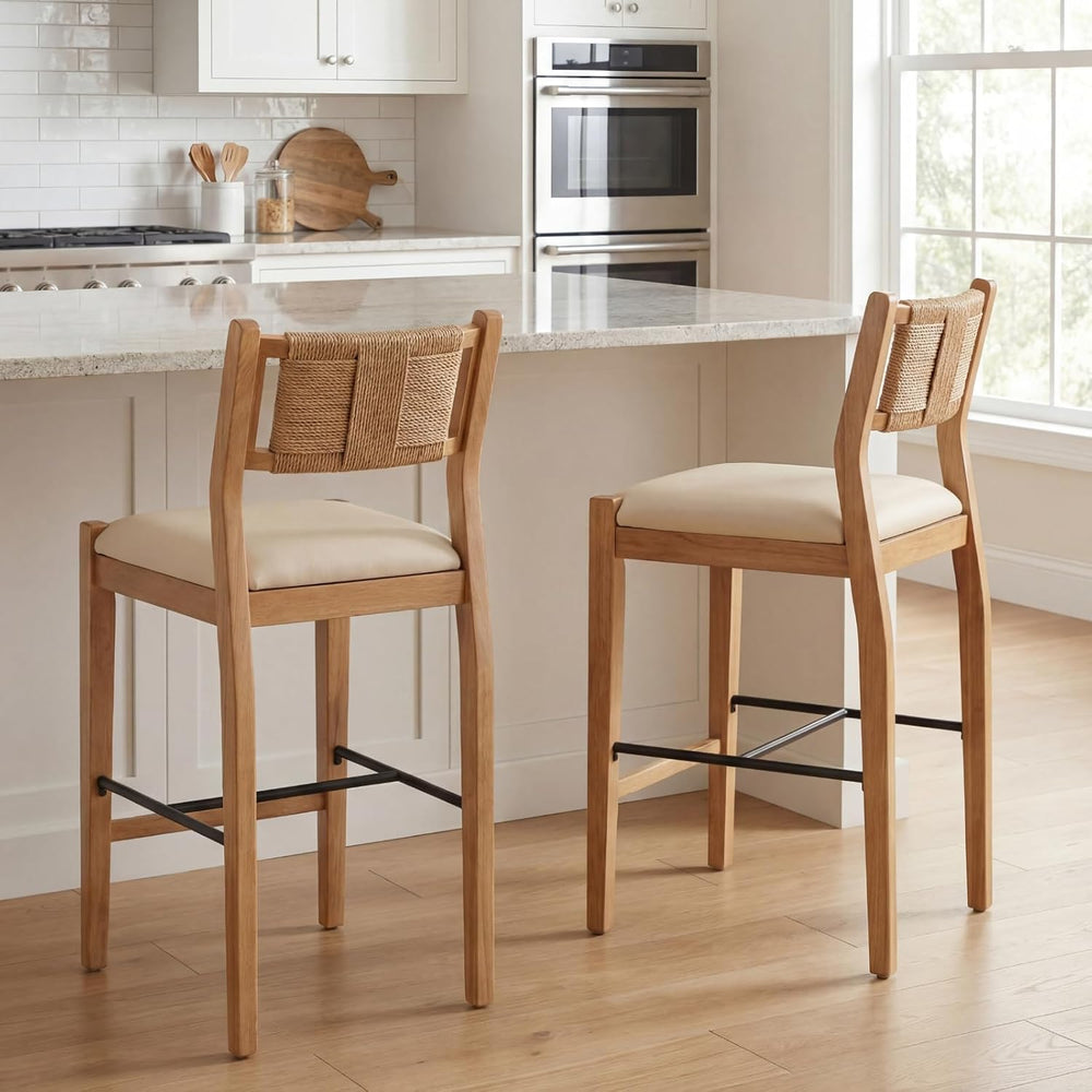 CIMOTA Rattan Counter Height Bar Stools Set of 2, 26" Farmhouse Barstool...