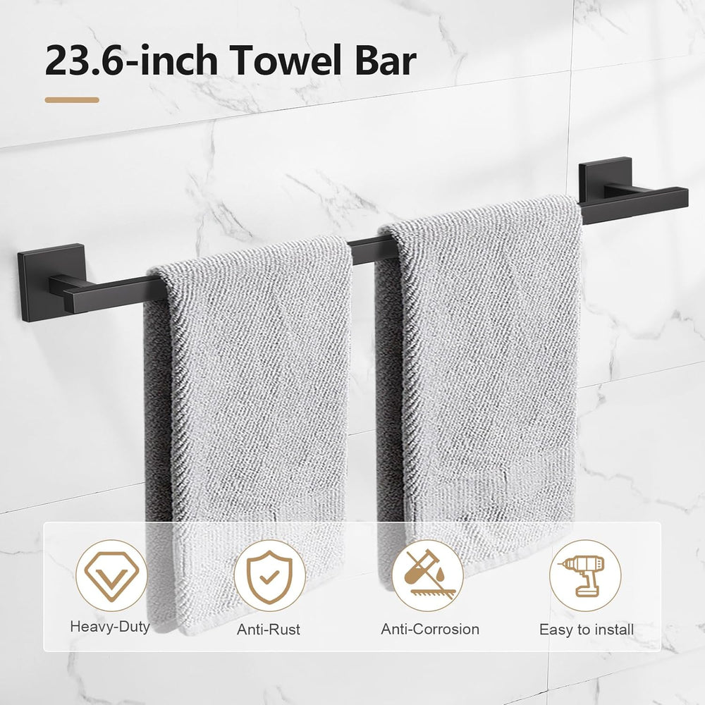TQKAG 5-Pieces Matte Black Bathroom Hardware Accessories Set 23.6" SUS30...