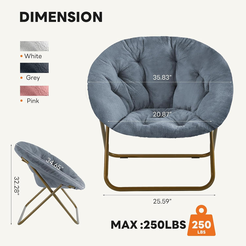 DUMOS Faux Fur Saucer Chair for Adults, Living Room Folding Lounge Chair