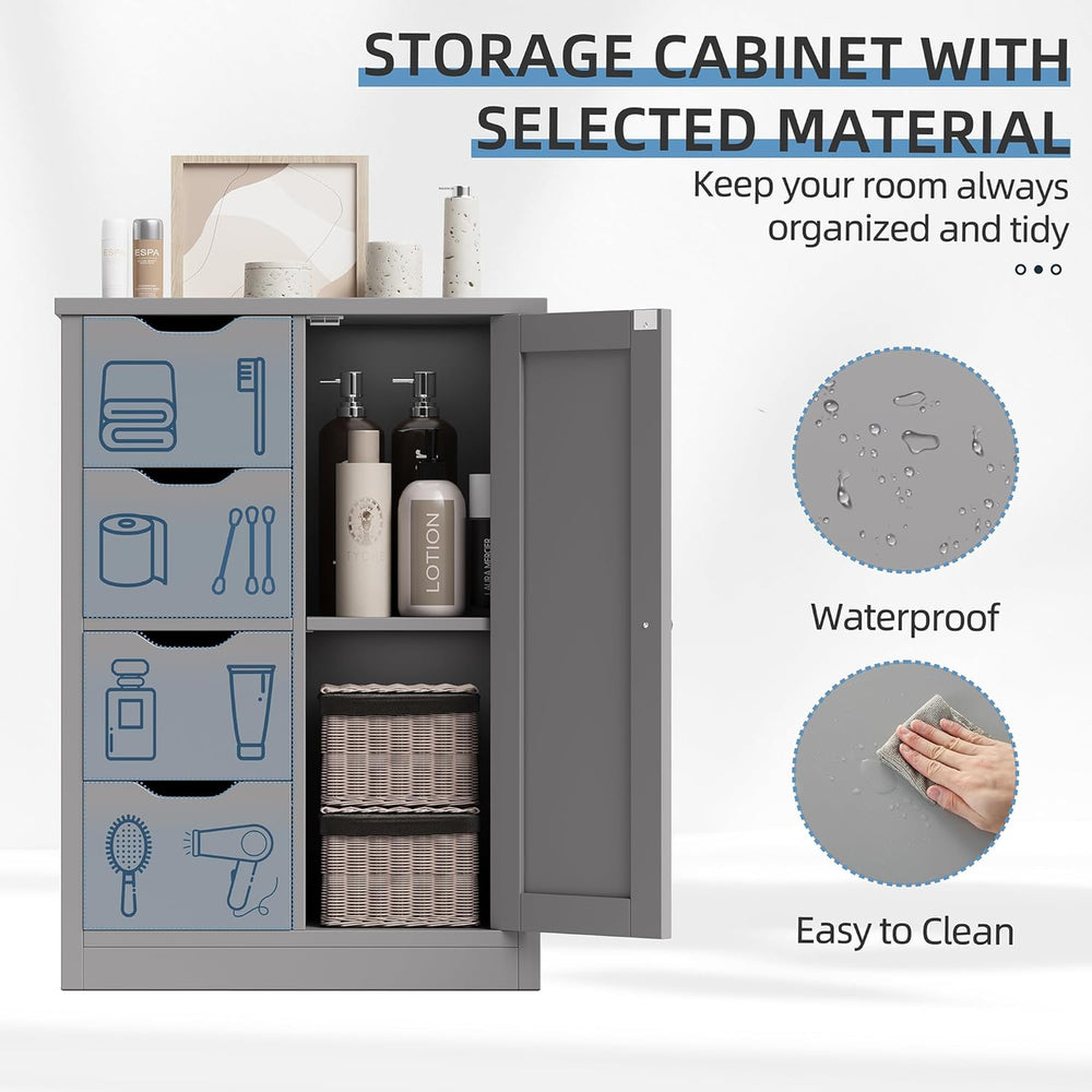 Shintenchi Bathroom Small Floor Storage Cabinet with 4 Drawers, Gray
