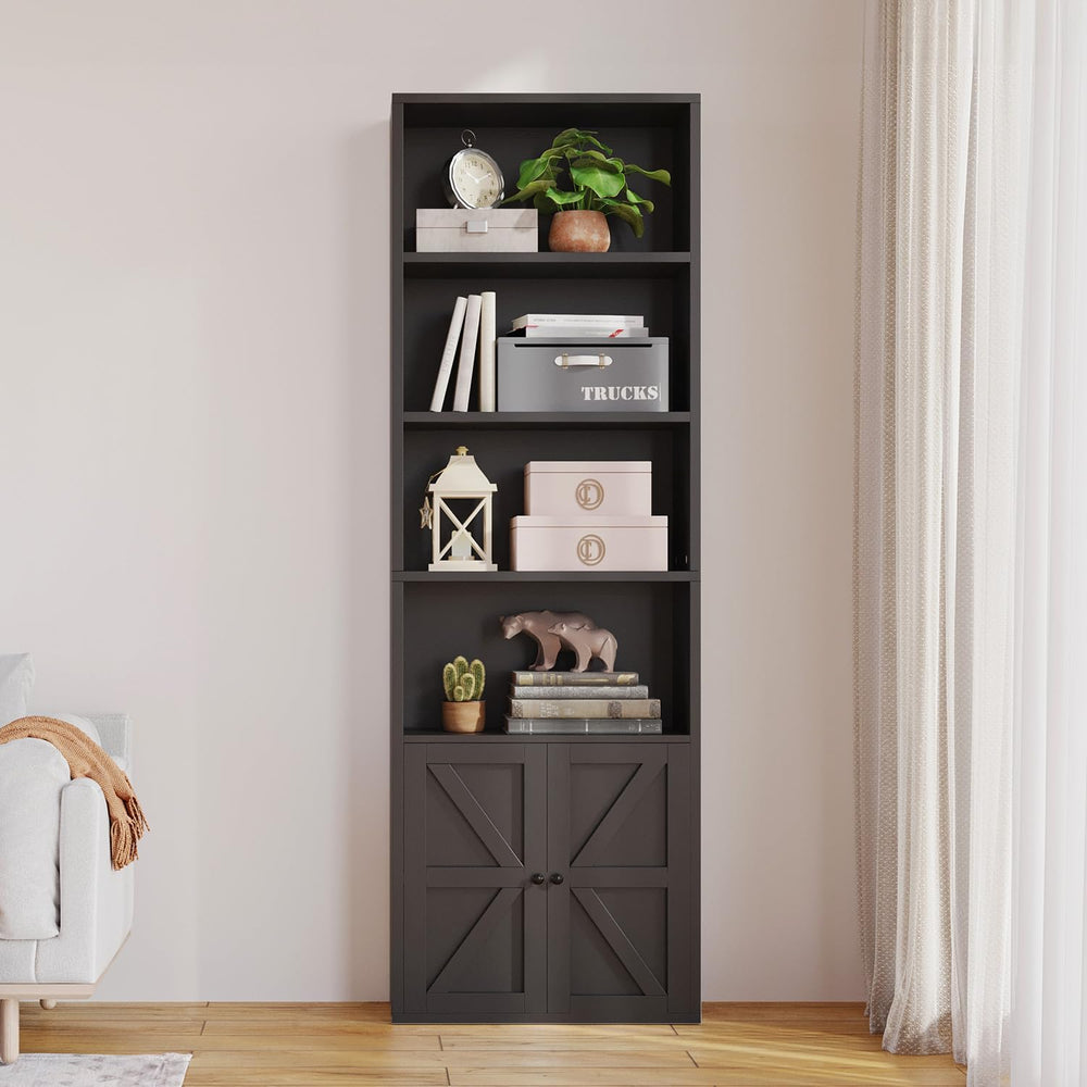 MXV Bookshelf Bookcase with Doors, 6 Tier 71" Tall Wooden Storage Shelve...