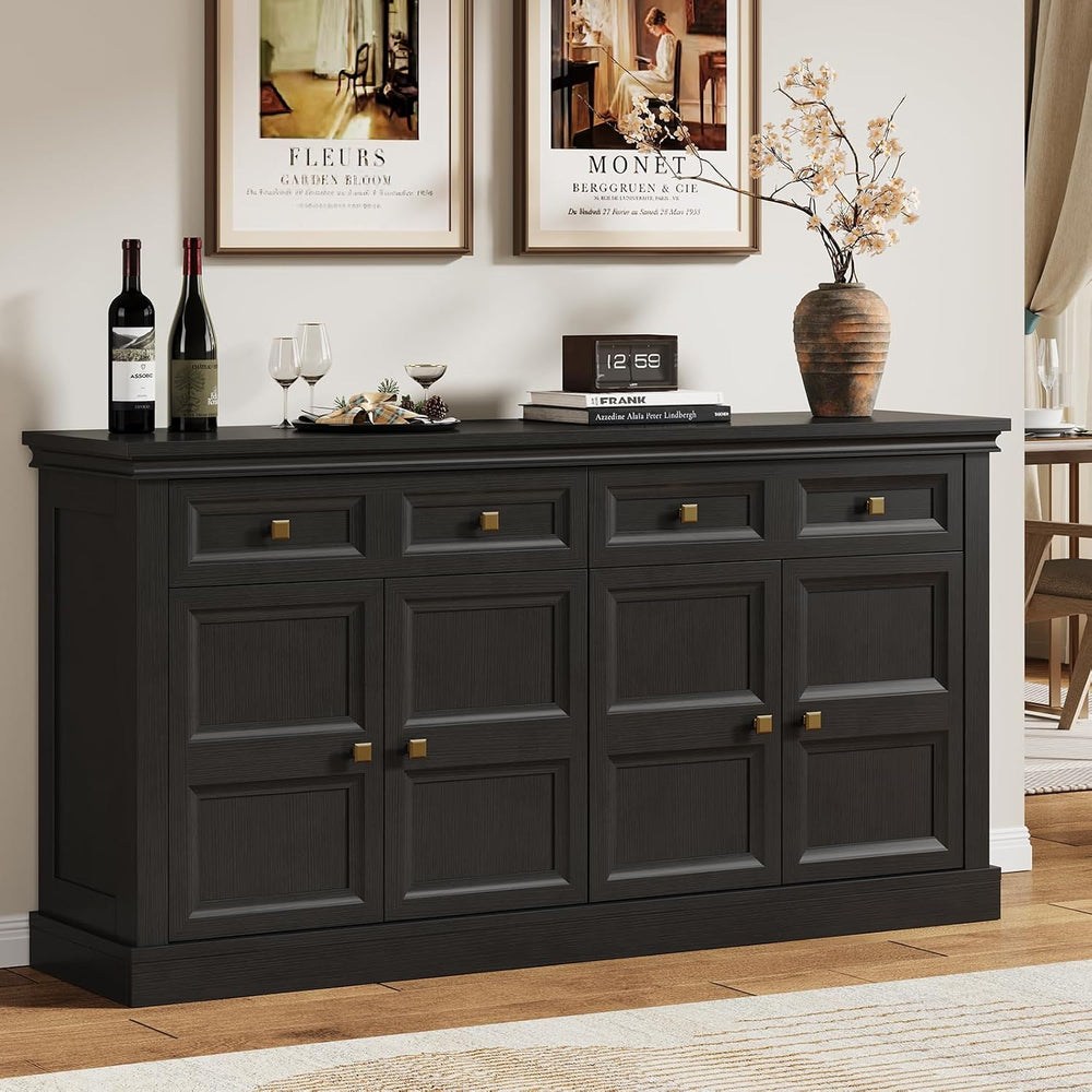 ONBRILL 63 Inch Buffet Cabinets with Storage, 4-Doors Sideboard Credenza