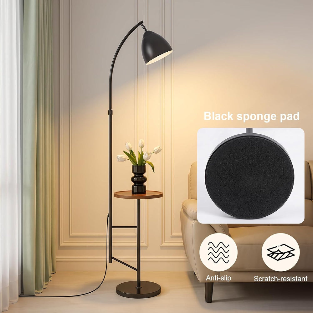 Black Arc Floor Lamp with Table, Adjustable Height & Iron Head