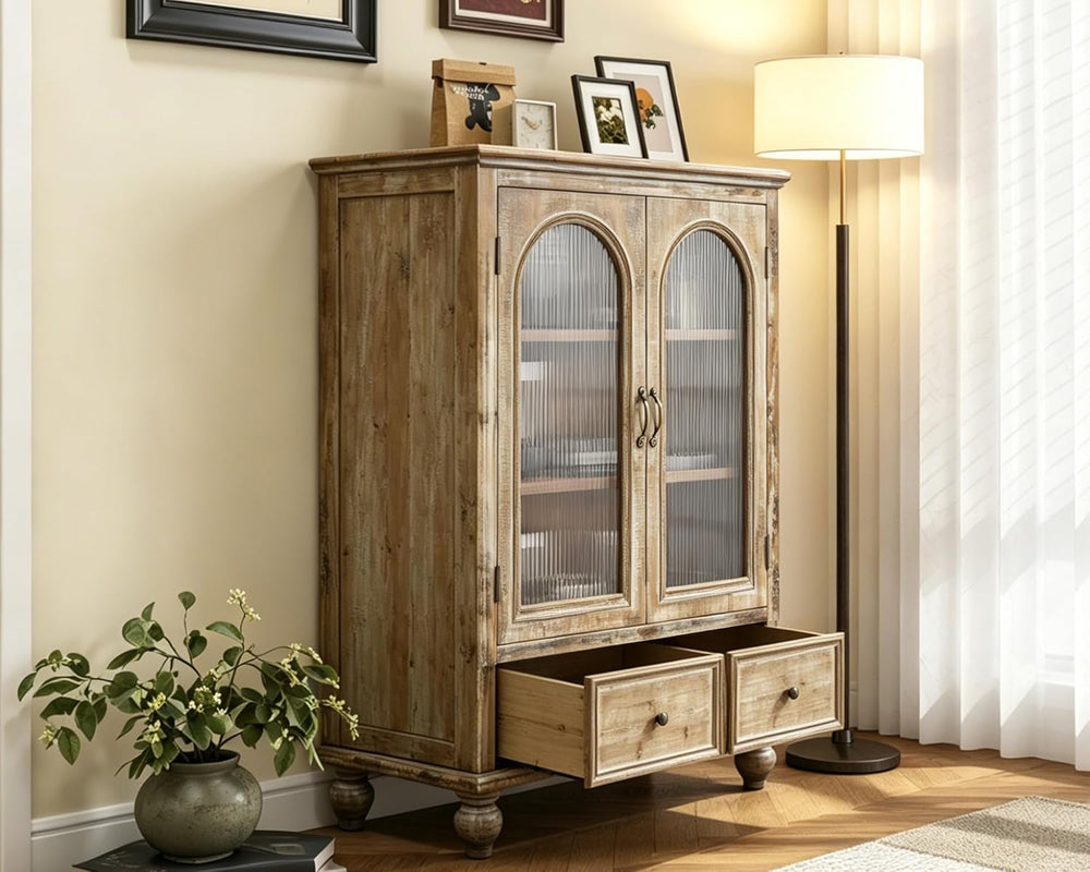 LKTART 48" Tall Solid Wood Sideboard Buffet Storage Cabinet with Drawers