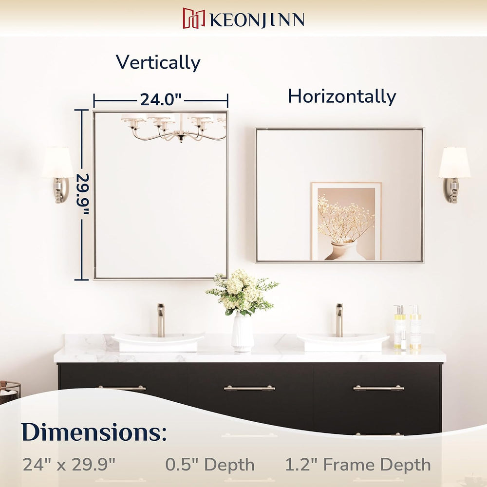 Keonjinn 24x30 Inch Brushed Nickel Bathroom Mirror for Over Sink, Rectangle