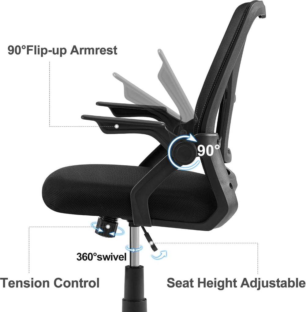VECELO Mid-Back Swivel Ergonomic Office Chair with Adjustable Arms, Mesh Lumb...