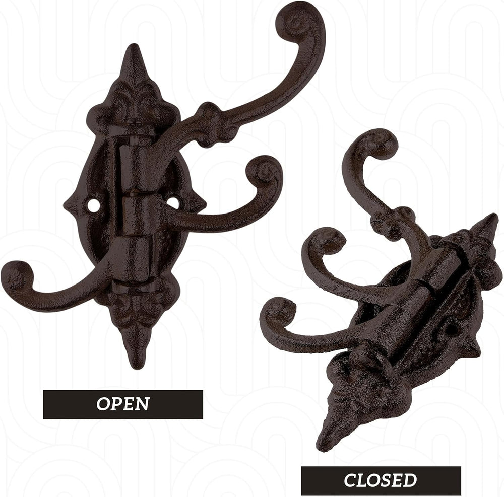 Yaocom 3Pcs Vintage Swivel Wall Hook Cast Iron Coat Rack, Black
