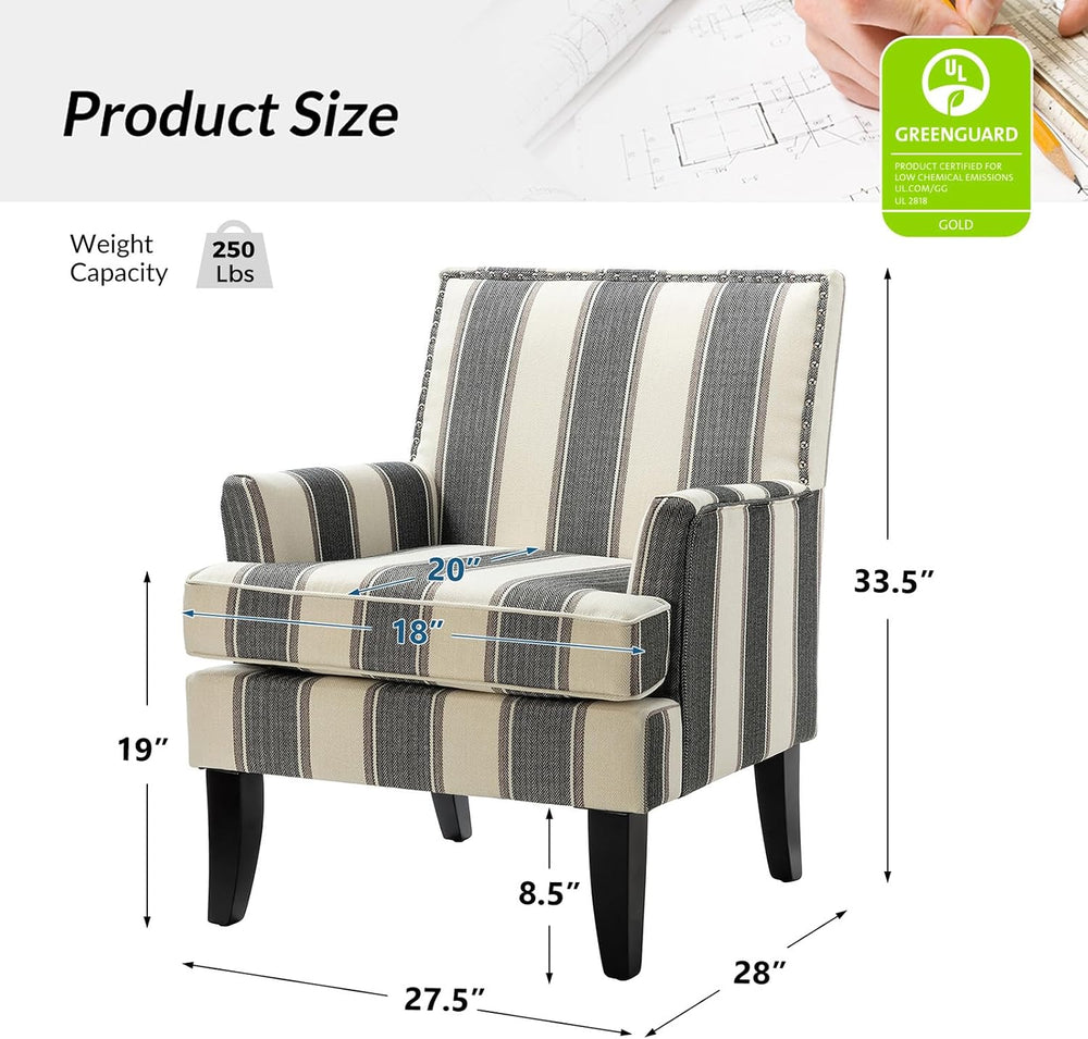 HULALA HOME Modern Accent Chair, Comfy Striped Armchair, Black
