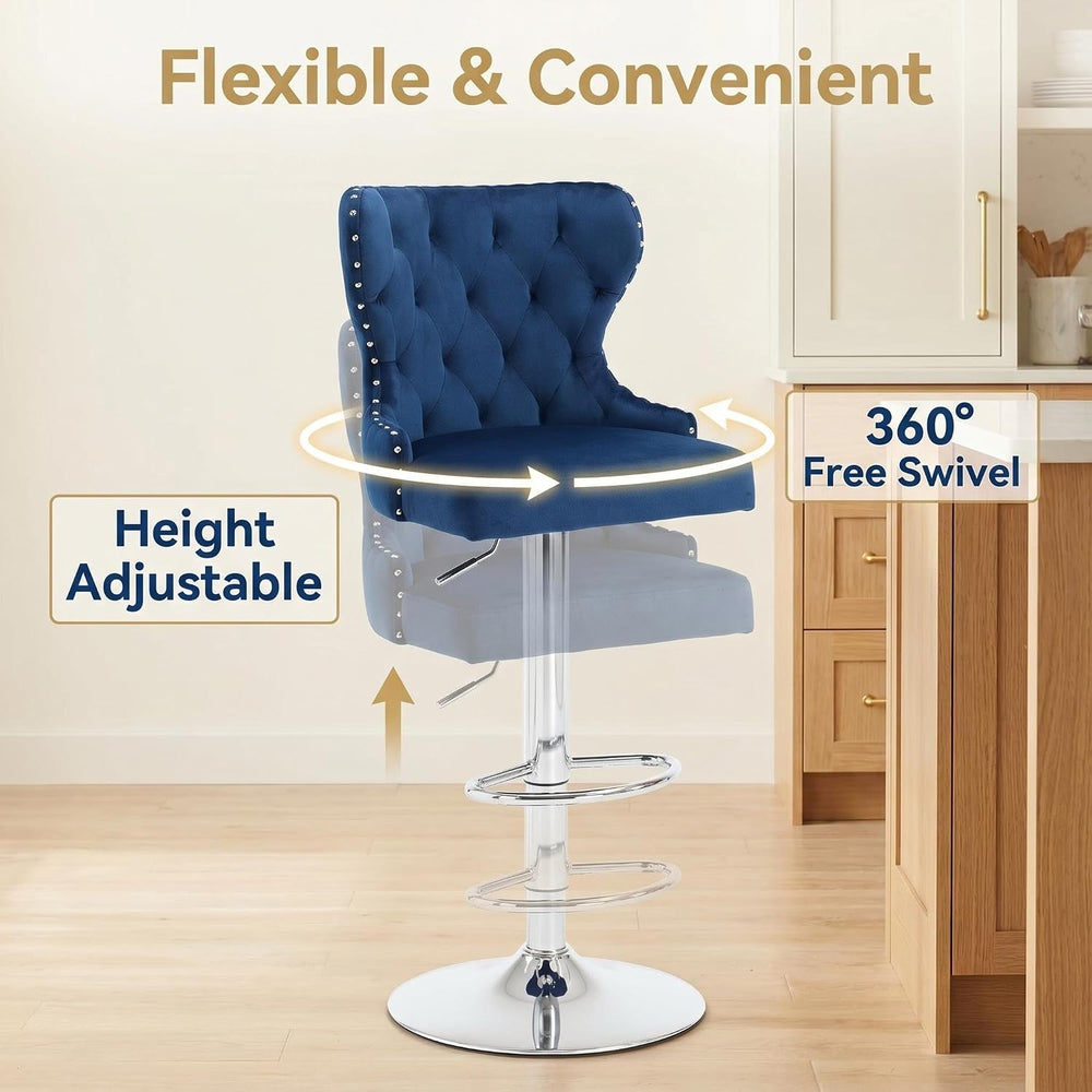 Set of 2 Adjustable Swivel Bar Stools, Velvet Upholstered Counter Height Chai...