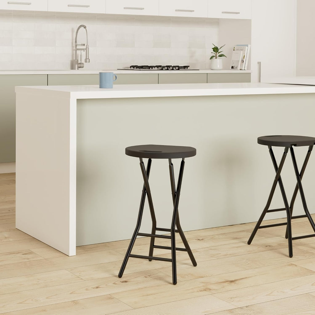 5Rcom Folding Stool,2 Pack 24 inch Tall Folding Bar Stool with Handle, Metal and Plastic Foldable Stool for Adults with Steel Frame Legs, 550lbs Capacity, Black