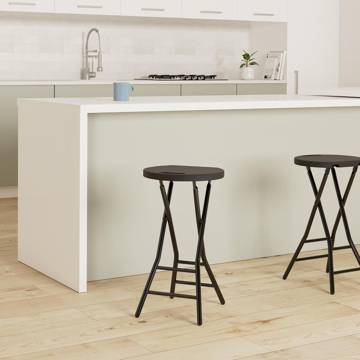 5Rcom Folding Stool,2 Pack 24 inch Tall Folding Bar Stool with Handle, Metal and Plastic Foldable Stool for Adults with Steel Frame Legs, 550lbs Capacity, Black